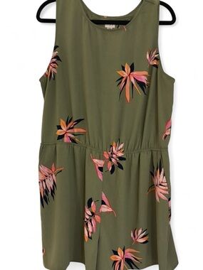 a.n.a Olive Green Floral Sleeveless Jumpsuit Romper-ptp 18” waist 16” length 33
